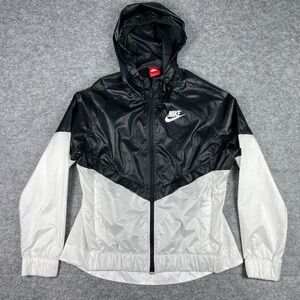Nike Windrunner Jacket Womens L Black White Colorblock Full Zip Hood 804947-010